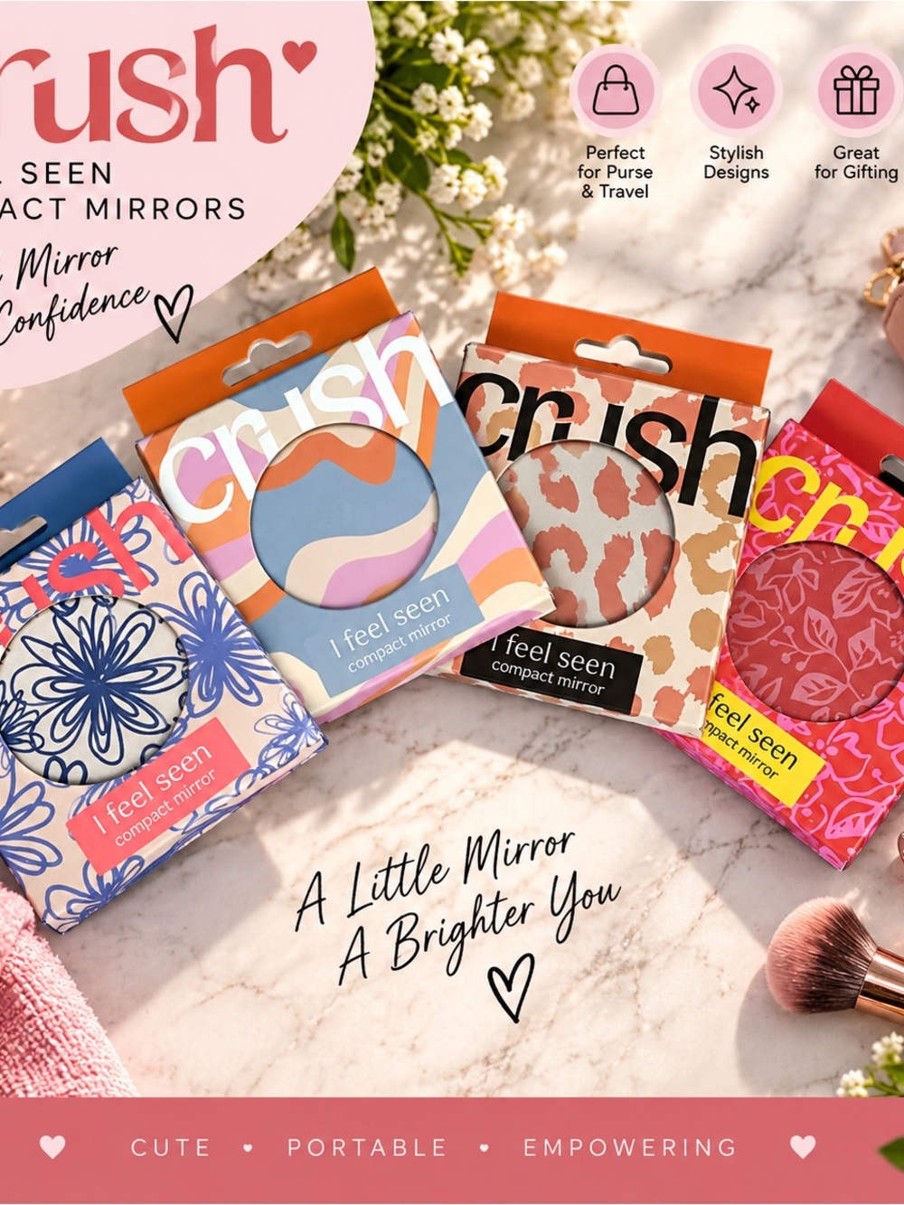 cherish Compact Mirror - Assorted Floral & Animal Print Designs, Multicolor